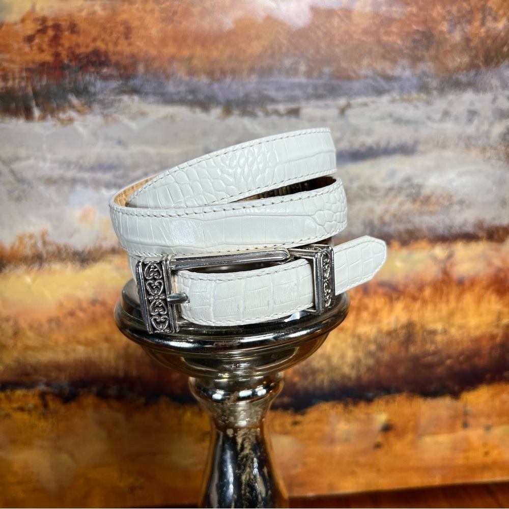 Brighton Reversible Croc-Embossed Belt Silver Buckle Size M Excellent Condition